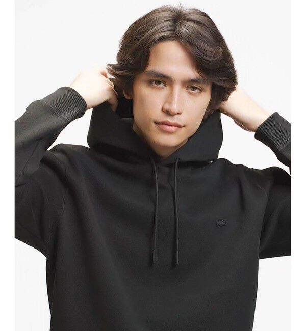 LACOSTE「鹿の子ニットワントーンフーディー / 鹿の子ニットプルオーバーパーカー」|パーカー|ブラック