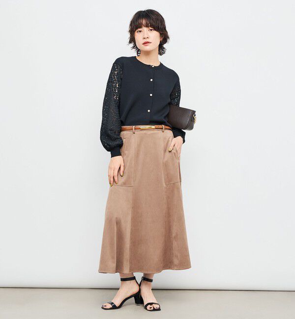 NOLLEY'S「《手洗い可能》フラワー刺繍生地袖クルーネックカーディガン」|カーディガン|