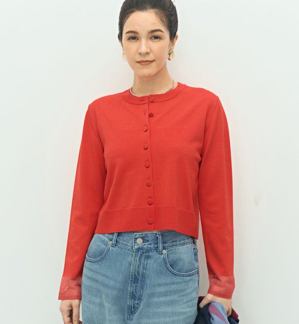 NOLLEY'S「《手洗い可能》くるみ釦シアークルーネックカーディガン」|カーディガン|
