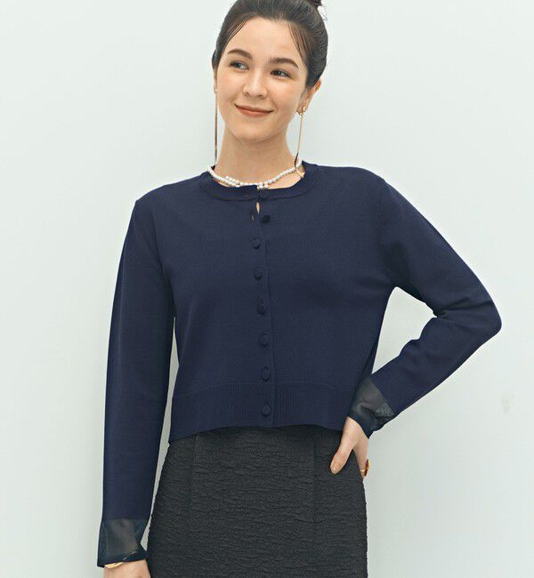 NOLLEY'S「《手洗い可能》くるみ釦シアークルーネックカーディガン」|カーディガン|