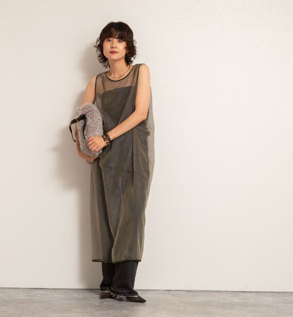 MAQWEL「【MAQWEL/マクウェル】ウォッシャブルオーガンジーワンピース」|ワンピース|カーキ