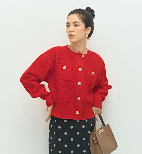 NOLLEY'S「《手洗い可能》鹿の子編みクルーネックカーディガン」|カーディガン|レッド