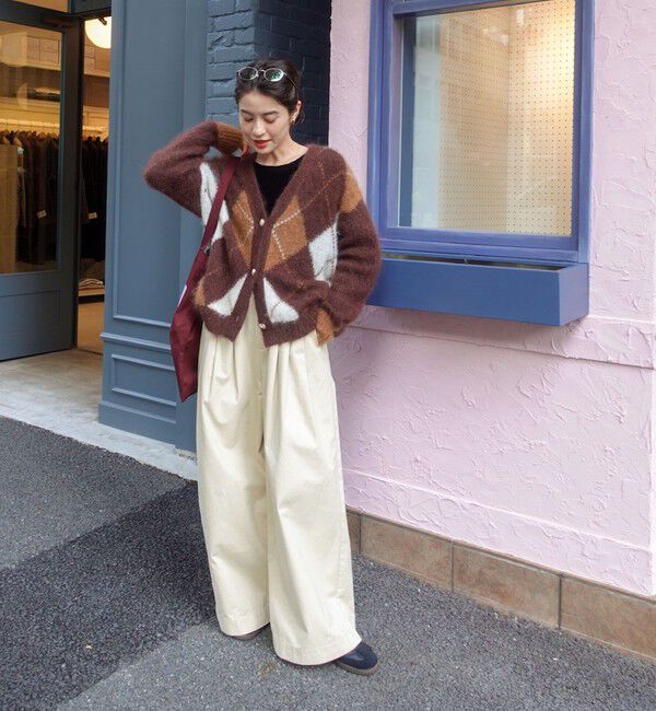 Laraaji「モヘアインターシャアーガイルVネックカーディガン」|カーディガン|