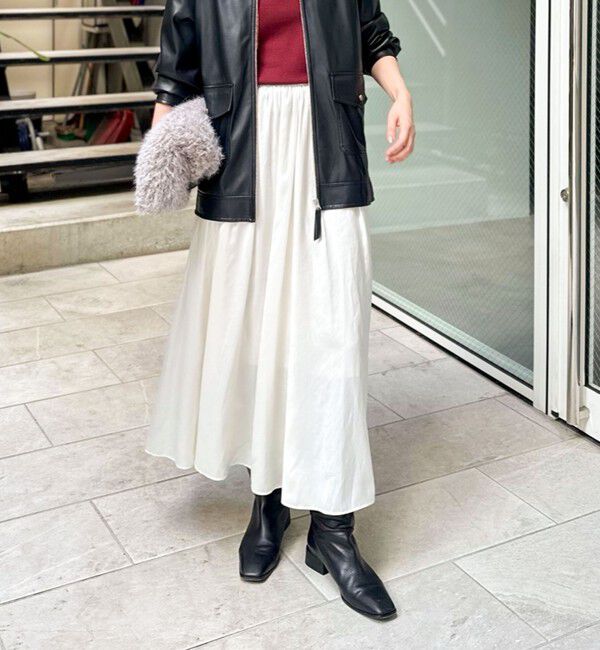 NOLLEY'S sophi「ウォッシャブルレザーサテンギャザースカート」|スカート|ホワイト