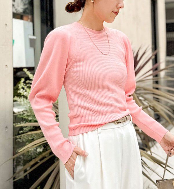 NOLLEY'S「《手洗い可能》リブパフスリーブプルオーバーニット」|ニット・セーター|ピンク