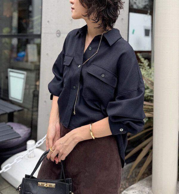 NOLLEY'S sophi「ウォッシャブルウール混ビエラショートシャツ」|シャツ・ブラウス|ネイビー