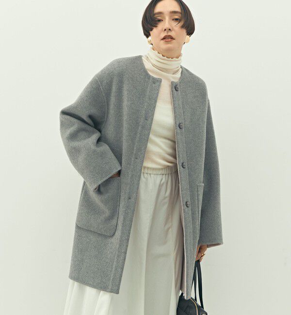 NOLLEY'S「バイカラーリバーコート」|ノーカラーコート|