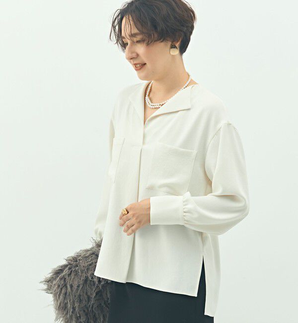 NOLLEY'S sophi「ウォッシャブルバックサテンジョーゼットオープンカラーブラウス」|シャツ・ブラウス|