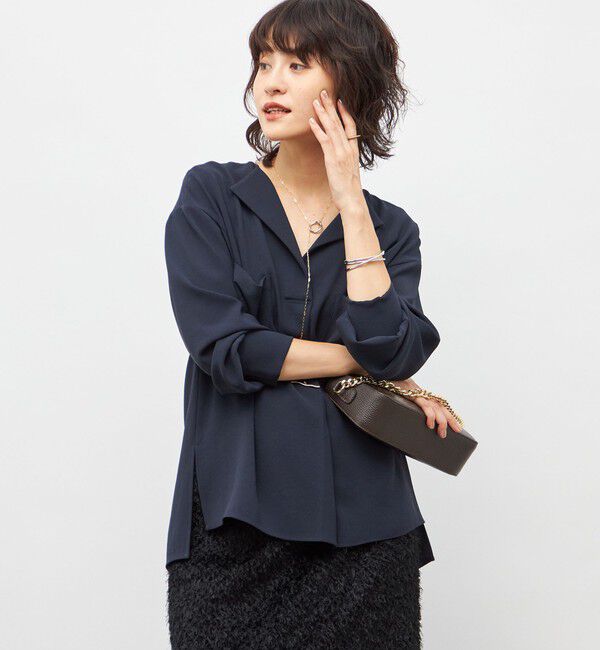 NOLLEY'S sophi「ウォッシャブルバックサテンジョーゼットオープンカラーブラウス」|シャツ・ブラウス|