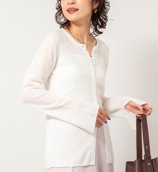 NOLLEY'S sophi「《手洗い可能》モヘヤ混片畦ミディ丈Cネックカーディガン」|カーディガン|ホワイト
