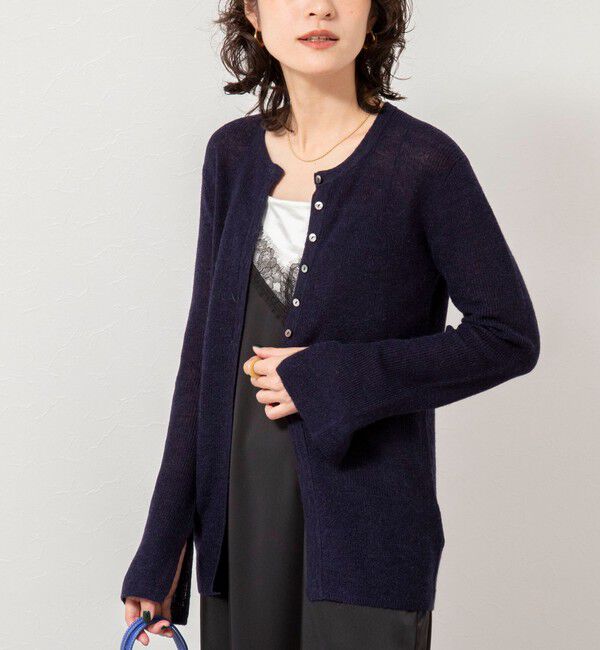 NOLLEY'S sophi「《手洗い可能》モヘヤ混片畦ミディ丈Cネックカーディガン」|カーディガン|ネイビー