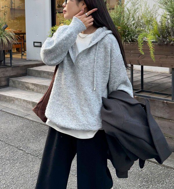 fredy emue「フード付きニットプルオーバー」|ニット・セーター|ライトグレー