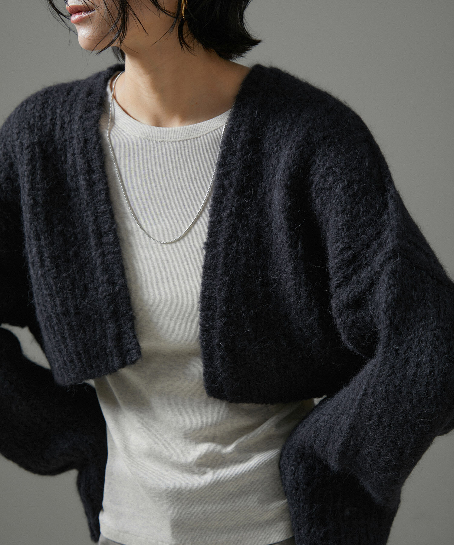 SALON adam et rope'「ファーアルパカフリンジクロップドカーディガン」|カーディガン|