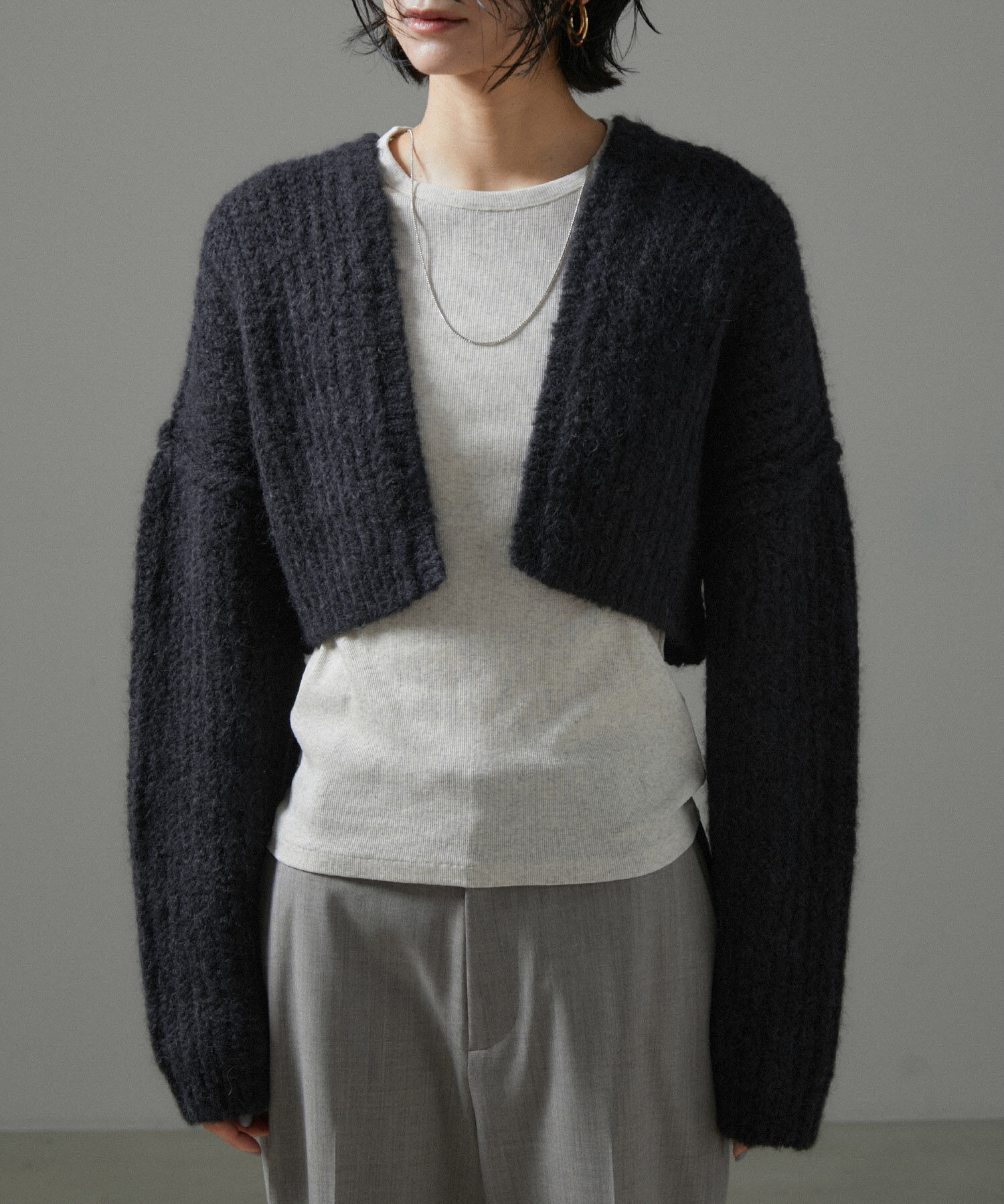 SALON adam et rope'「ファーアルパカフリンジクロップドカーディガン」|カーディガン|