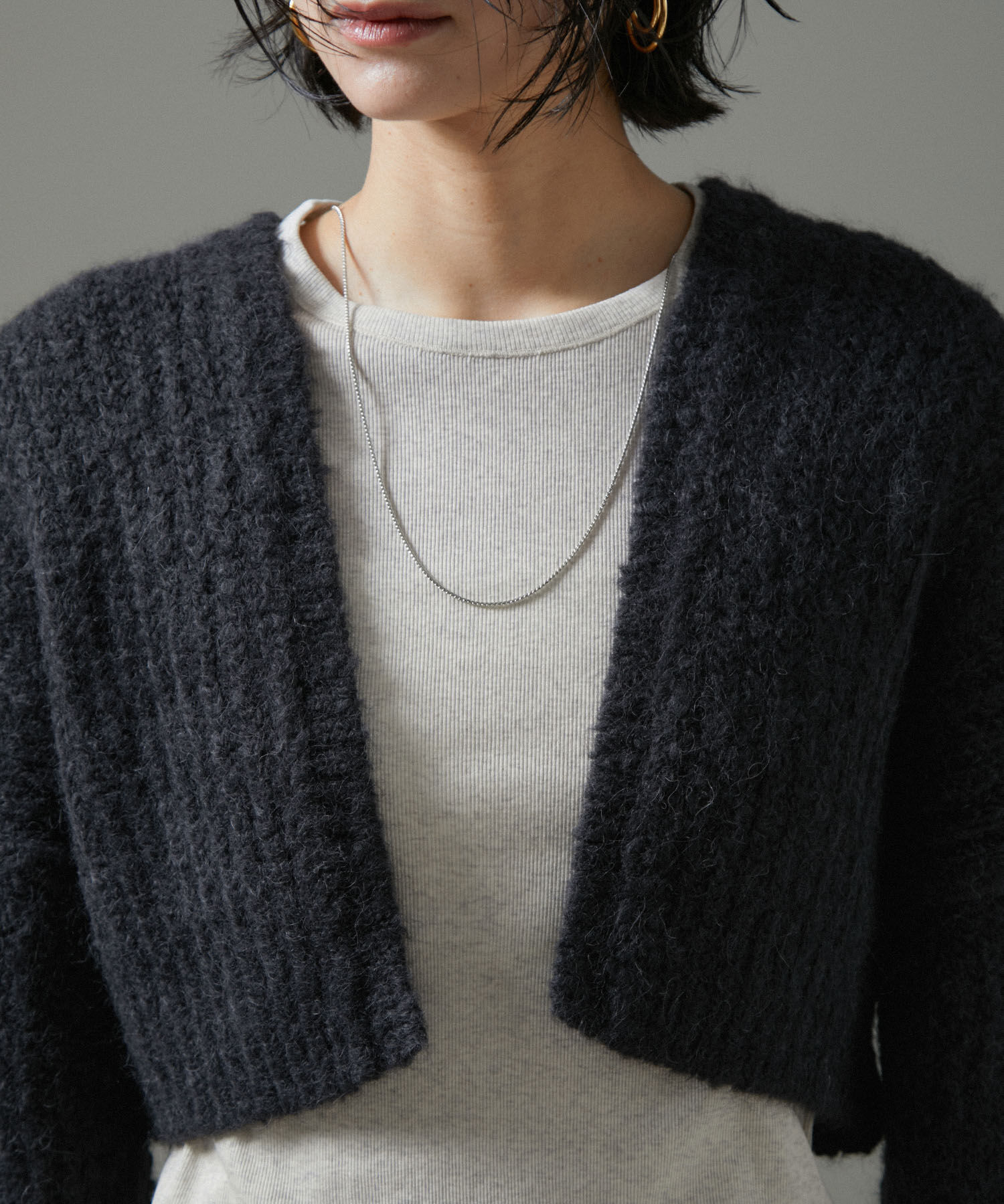 SALON adam et rope'「ファーアルパカフリンジクロップドカーディガン」|カーディガン|