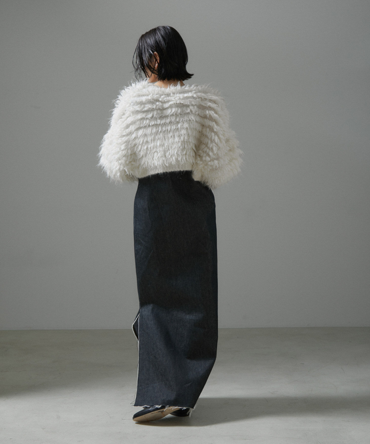 SALON adam et rope'「ファーアルパカフリンジクロップドカーディガン」|カーディガン|