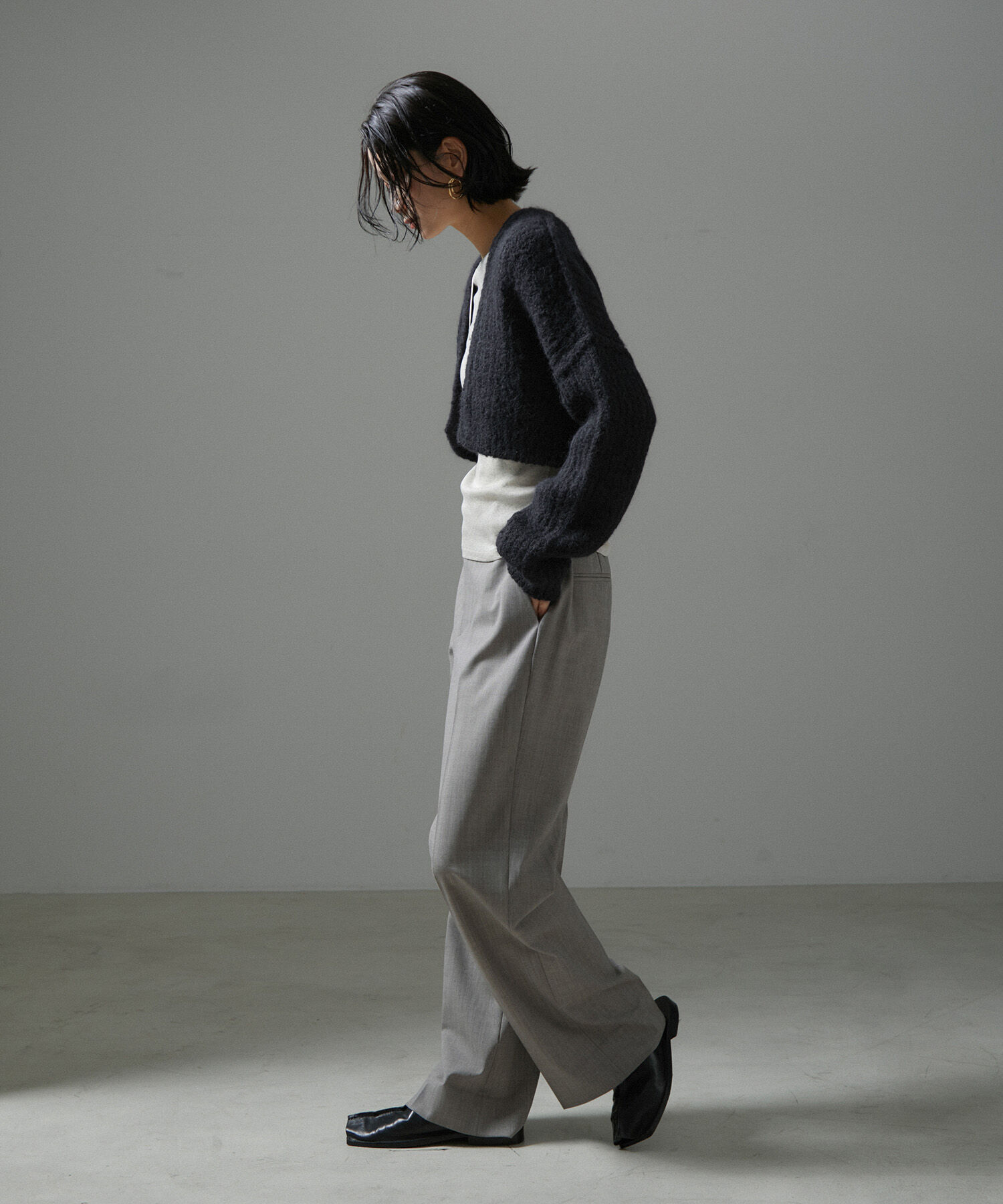 SALON adam et rope'「ファーアルパカフリンジクロップドカーディガン」|カーディガン|