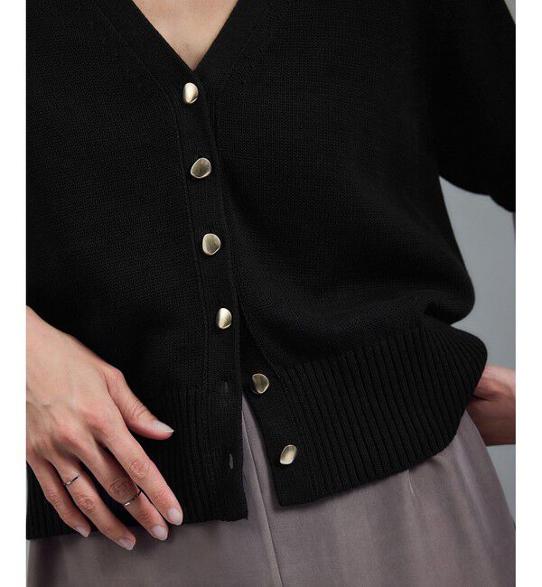 SALON adam et rope'「ドライコットンハーフスリーブメタルボタンカーディガン」|カーディガン|ブラック(01)