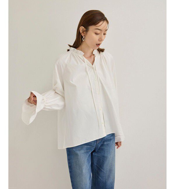 ROPE「シルク混タイプライタースタンドフリルブラウス」|シャツ・ブラウス|