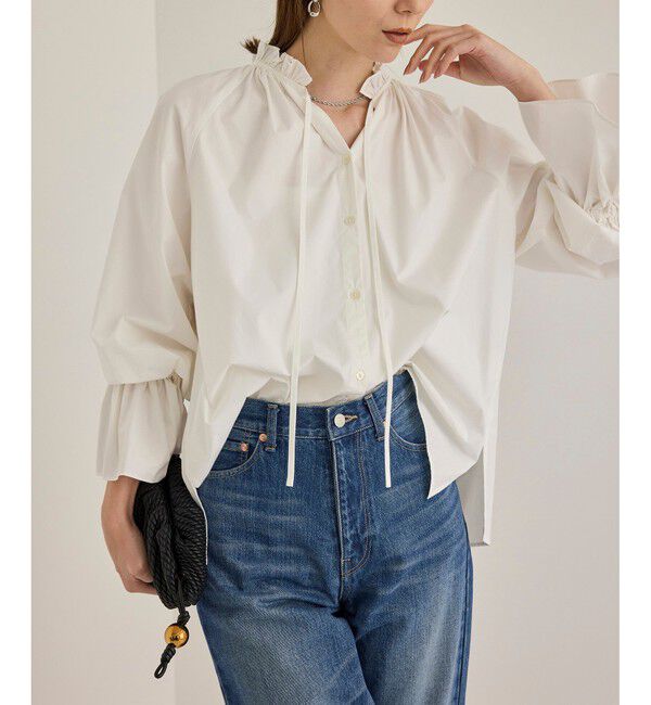 ROPE「シルク混タイプライタースタンドフリルブラウス」|シャツ・ブラウス|