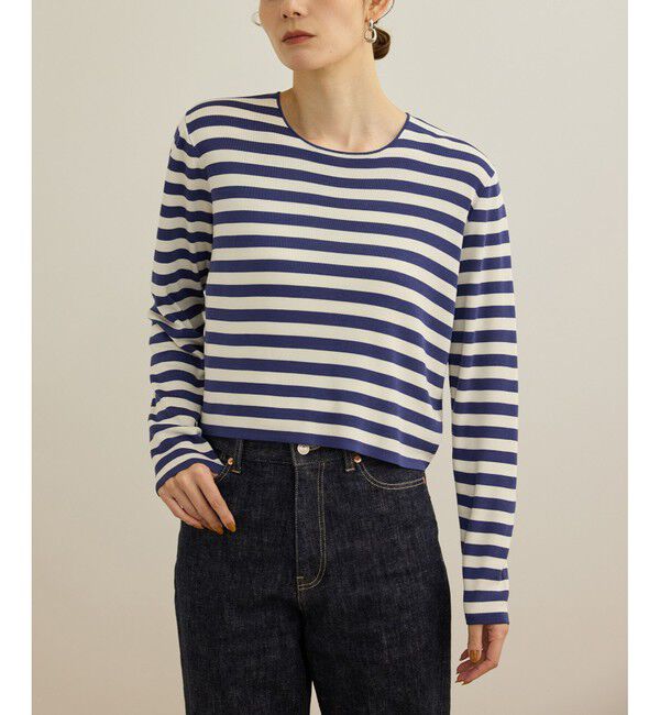 ROPE「【洗える】ウォッシャブルシルク 総針ボーダープルオーバー」|Tシャツ・カットソー|