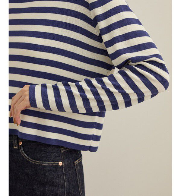 ROPE「【洗える】ウォッシャブルシルク 総針ボーダープルオーバー」|Tシャツ・カットソー|