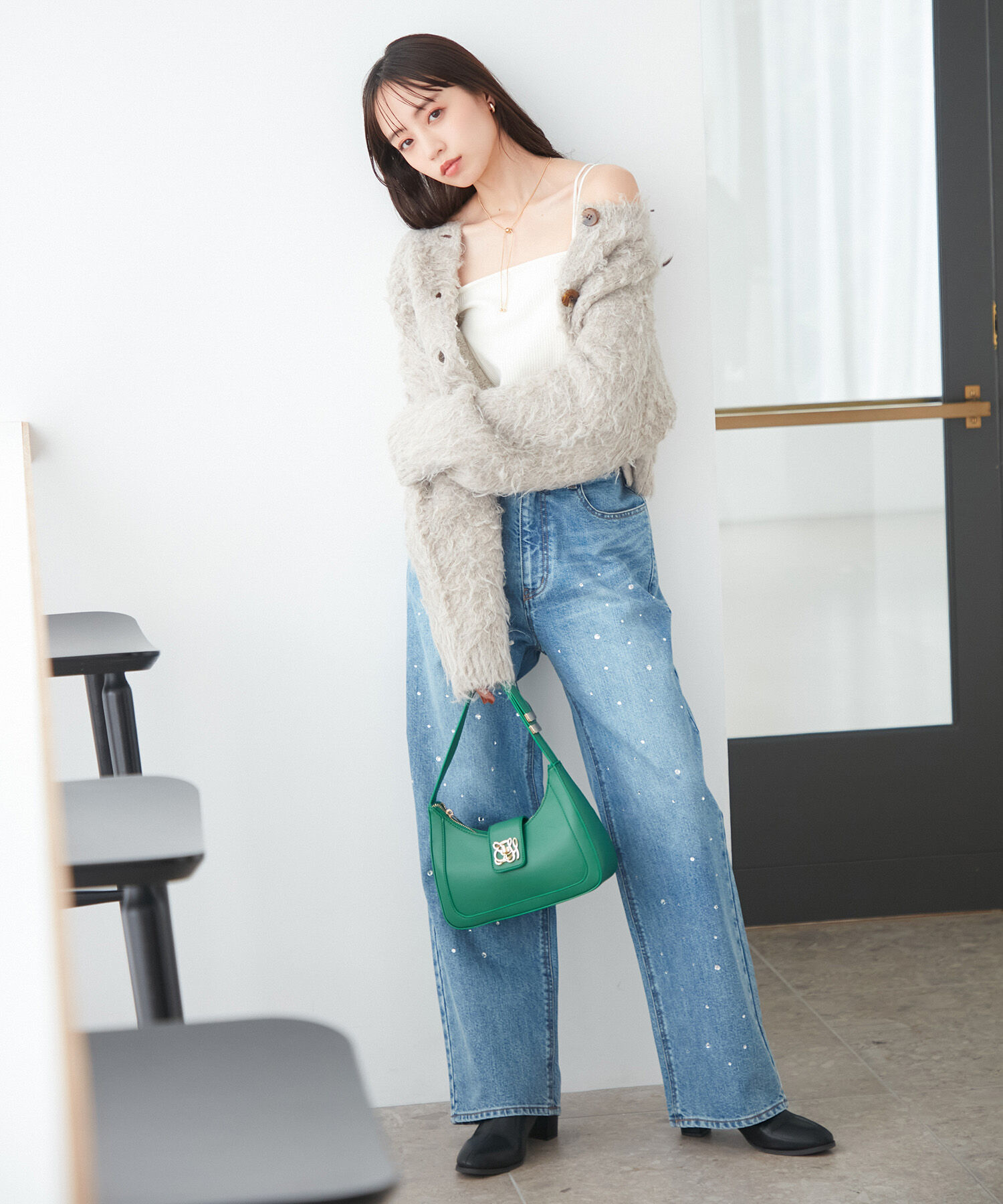 VIS「【前後2WAY】毛混くるくるシャギーカーディガン」|カーディガン|