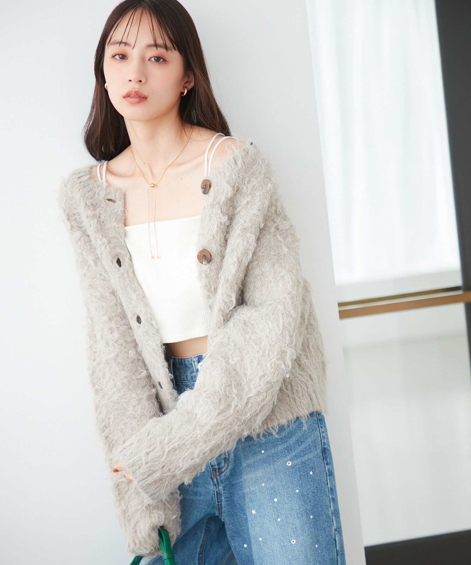 VIS「【前後2WAY】毛混くるくるシャギーカーディガン」|カーディガン|