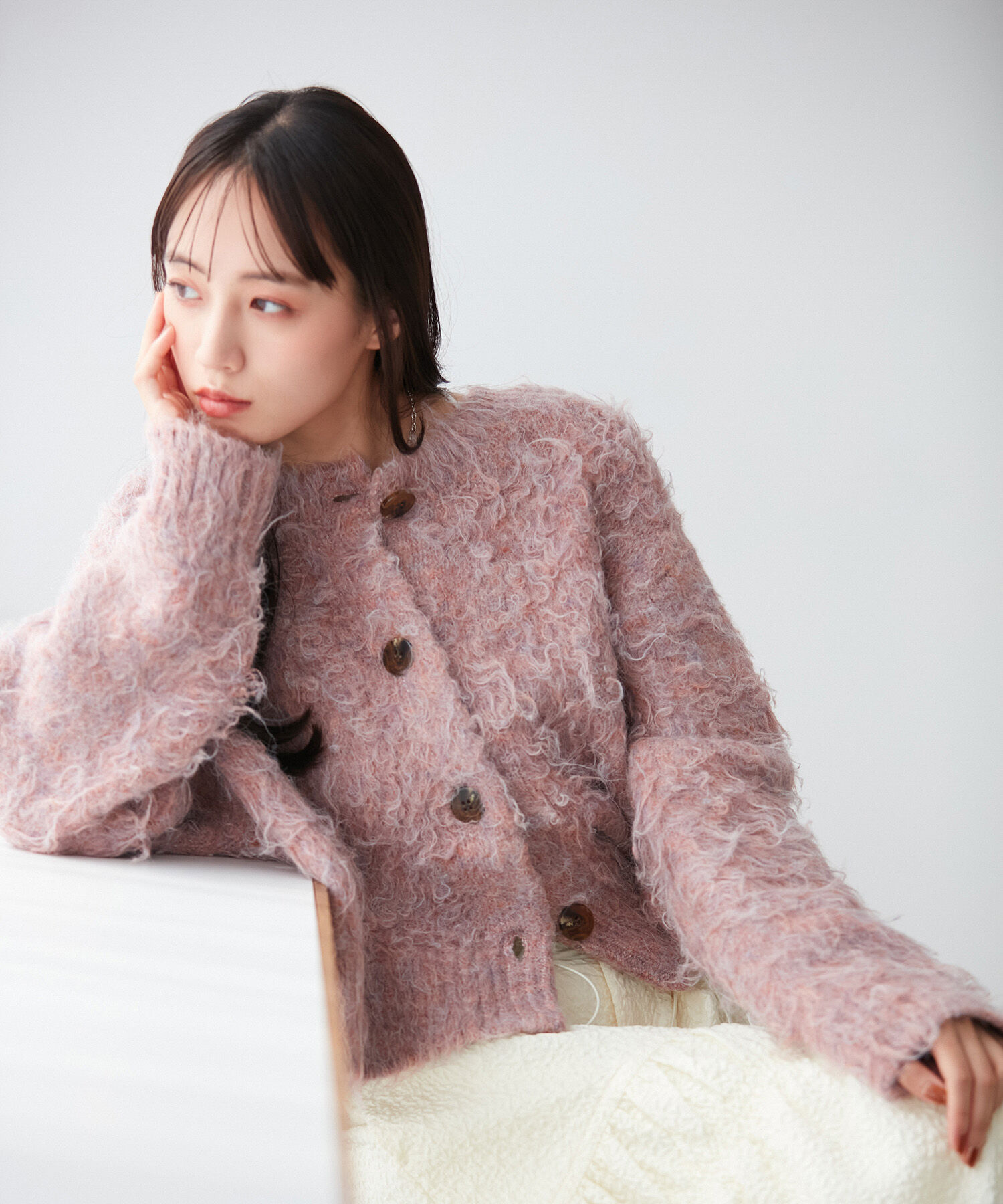 VIS「【前後2WAY】毛混くるくるシャギーカーディガン」|カーディガン|