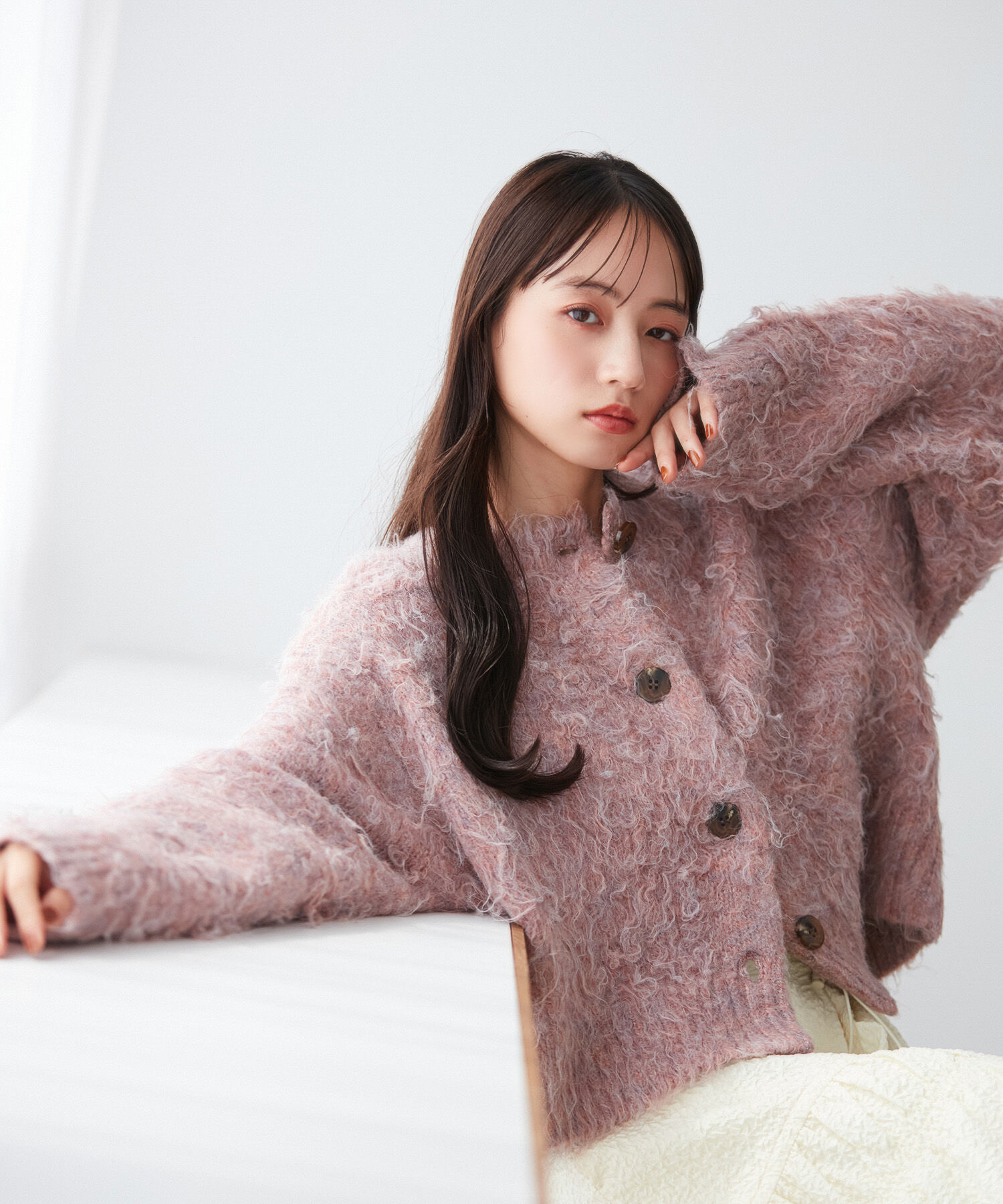 VIS「【前後2WAY】毛混くるくるシャギーカーディガン」|カーディガン|ピンク(63)