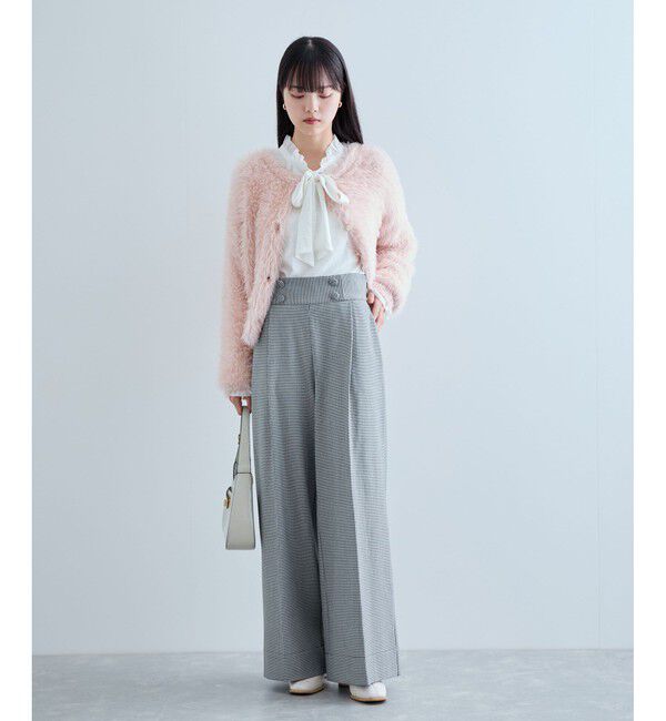 VIS「【美warm】ストレッチ釦付きワイドパンツ/スラックス【アンチピリング/防シワ/洗える】」|チノ|