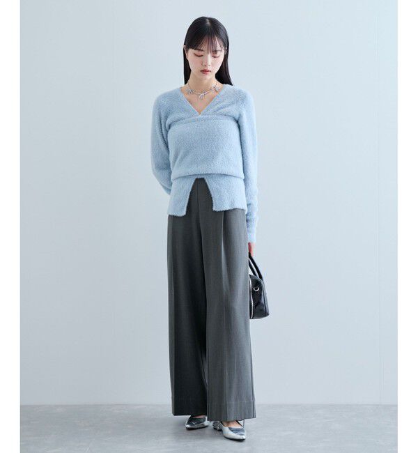 VIS「【美warm】ストレッチ釦付きワイドパンツ/スラックス【アンチピリング/防シワ/洗える】」|チノ|