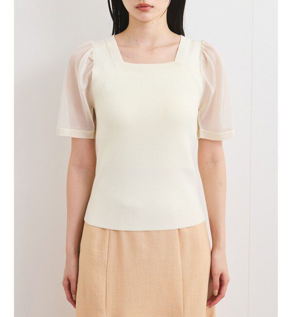 VIS「【洗える】スクエアネックシアーハーフスリーブニット」|ニット・セーター|