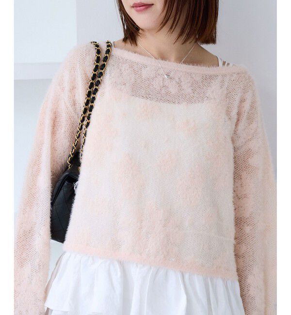 VIS「フラワーモチーフフェザーシアーニット」|ニット・セーター|