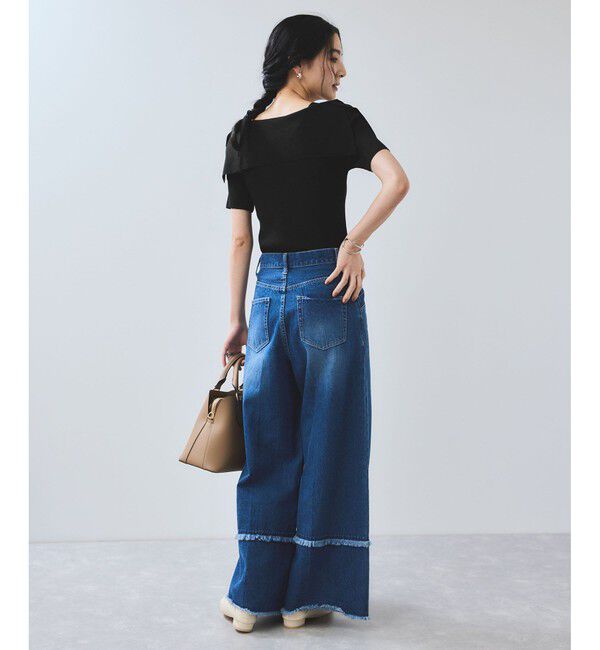 VIS「【WEB限定】【骨格で選べる2タイプ】オフショル風リボン半袖ニット」|ニット・セーター|