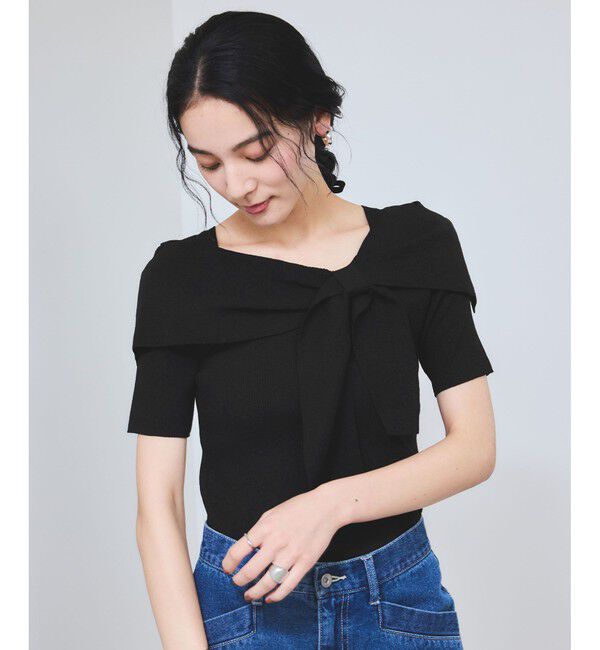 VIS「【WEB限定】【骨格で選べる2タイプ】オフショル風リボン半袖ニット」|ニット・セーター|