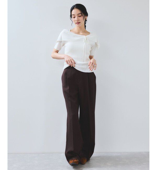 VIS「【WEB限定】【骨格で選べる2タイプ】オフショル風リボン半袖ニット」|ニット・セーター|