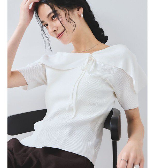 VIS「【WEB限定】【骨格で選べる2タイプ】オフショル風リボン半袖ニット」|ニット・セーター|
