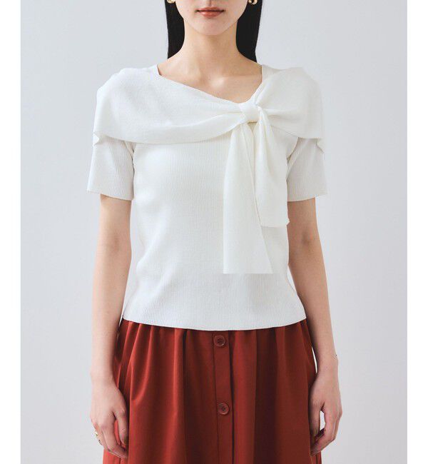 VIS「【WEB限定】【骨格で選べる2タイプ】オフショル風リボン半袖ニット」|ニット・セーター|