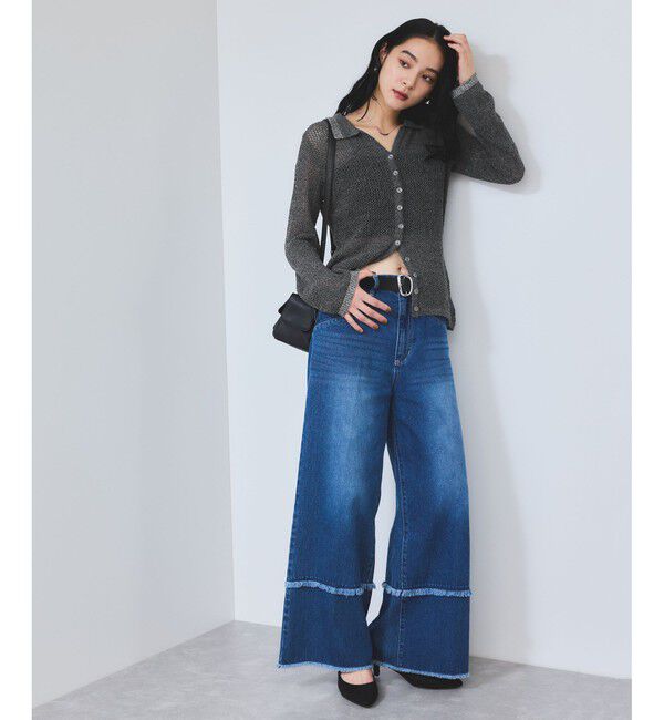 VIS「【WEB/一部店舗限定】配色ラメポロ襟カーディガン/美シルエット」|カーディガン|