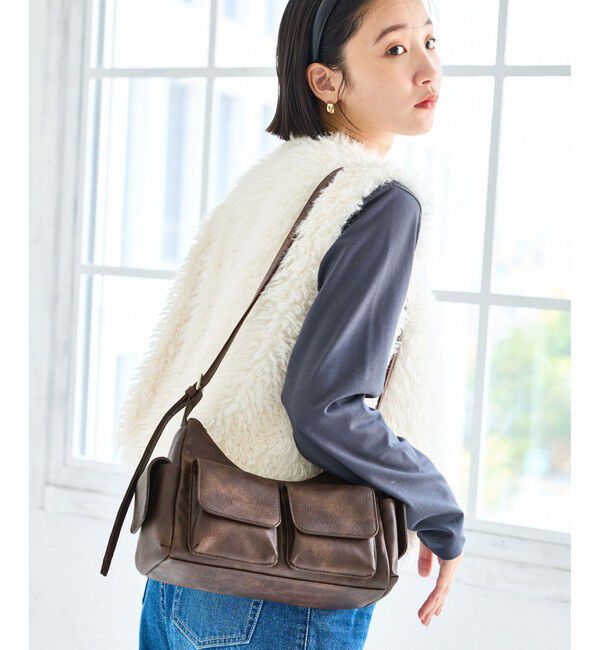 VIS「【2WAY】ビンテージ合皮クアトロポケットショルダーバッグ」|ショルダー・メッセンジャー|ブラウン系(23)