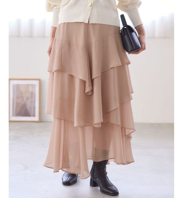 VIS「花柄アソート楊柳ティアードスカート」|スカート|ピンク系(65)