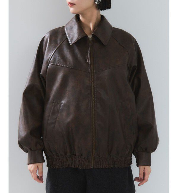 VIS「合皮＆スエードライクジップアップブルゾン」|ブルゾン・スタジャン|
