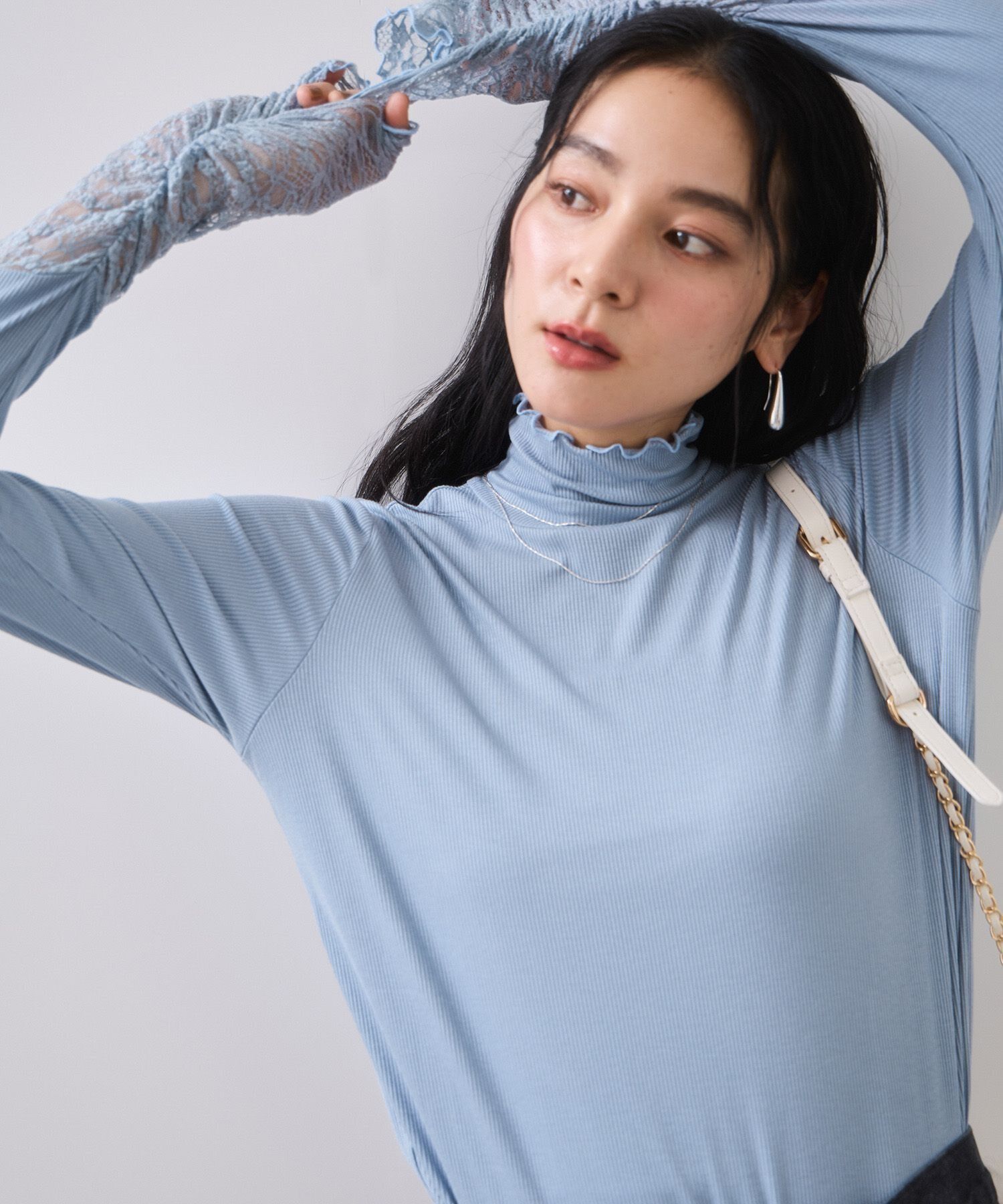 VIS「袖クシュクシュハイネックテレコインナープルオーバー/静電気防止・イージーケア」|Tシャツ・カットソー|