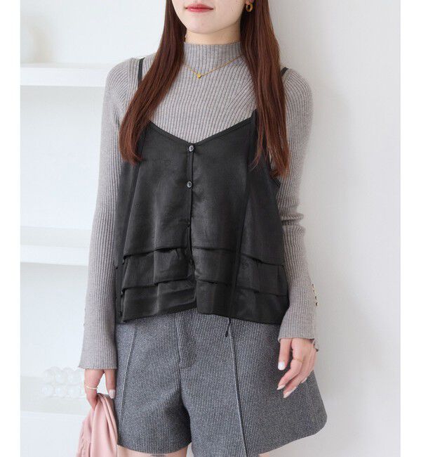 VIS「【WEB限定】サテンフリルビスチェ/2WAY」|キャミソール|ブラック(01)