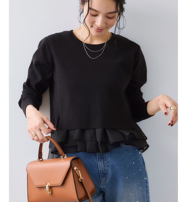 VIS「ペプラムオーガンジードッキングニットプルオーバー」|ニット・セーター|ブラック(01)