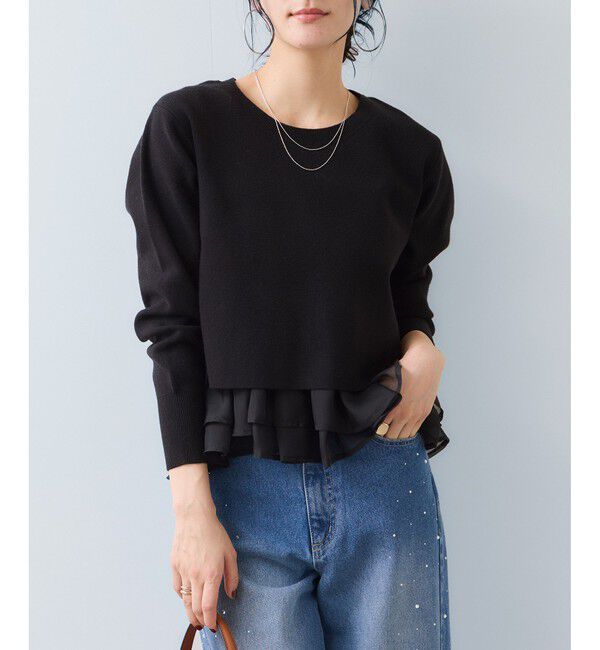 VIS「ペプラムオーガンジードッキングニットプルオーバー」|ニット・セーター|