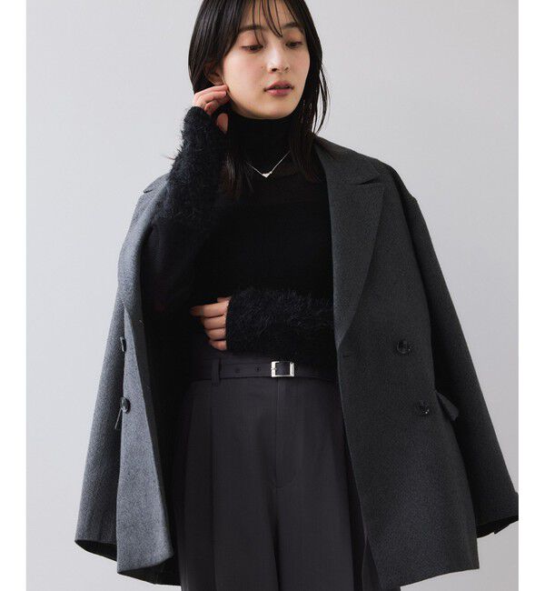 VIS「フェザー切り替えスリーブシアータートルニット」|ニット・セーター|