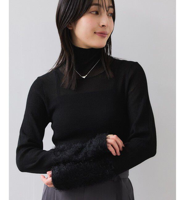 VIS「フェザー切り替えスリーブシアータートルニット」|ニット・セーター|