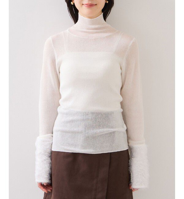 VIS「フェザー切り替えスリーブシアータートルニット」|ニット・セーター|